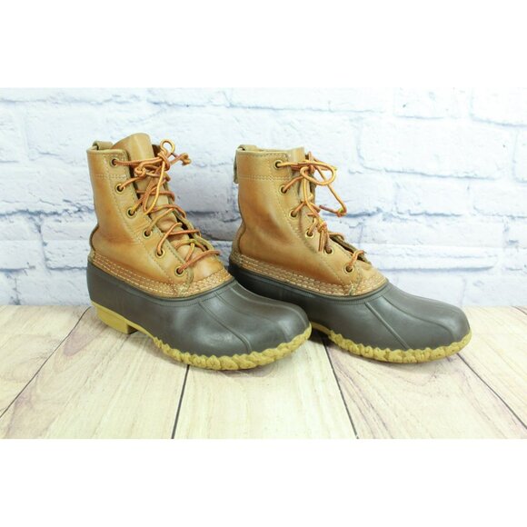 LL Bean Round Toe Brown Leather Waterproof Rain Snow Duck Boots Unlined Size 7 M - Picture 3 of 9